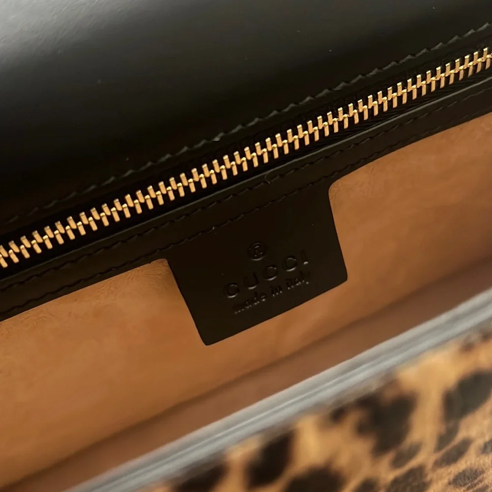 💯% Auth GUCCI Leather Bag - Sylvie Calf Hair Harako Leopard Print Shoulder Bag